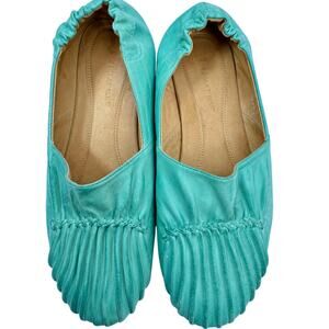 Chocolat Blu Turquoise Leather Flats Women’s Size 8 Boho Pleated Slip On Shoes